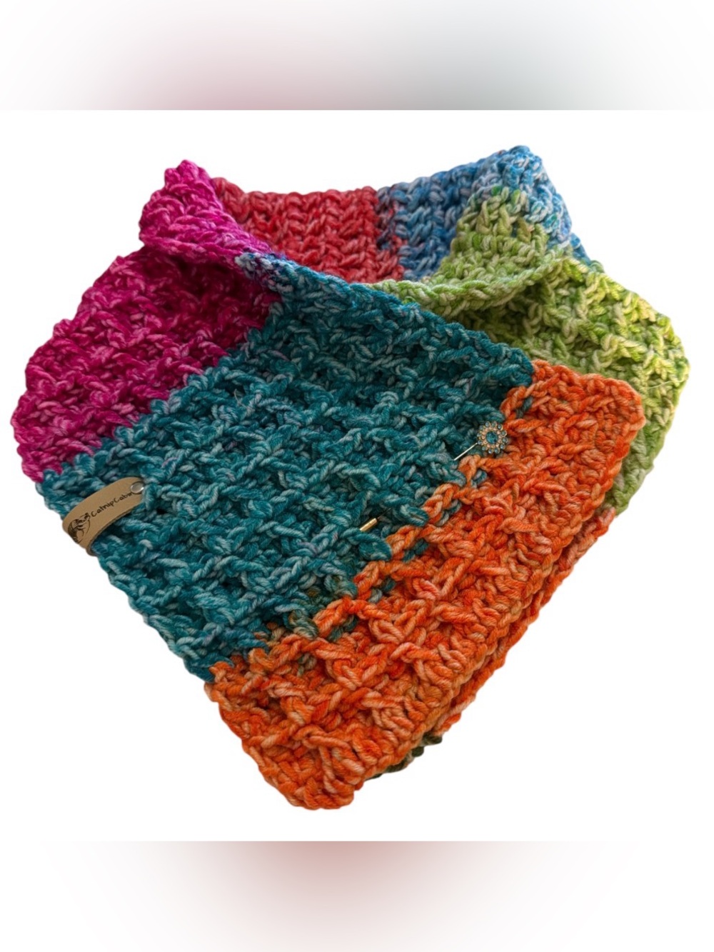Multicolor Hand Crocheted Chunky Neckwarmer (pin included) - Picture 2 of 2